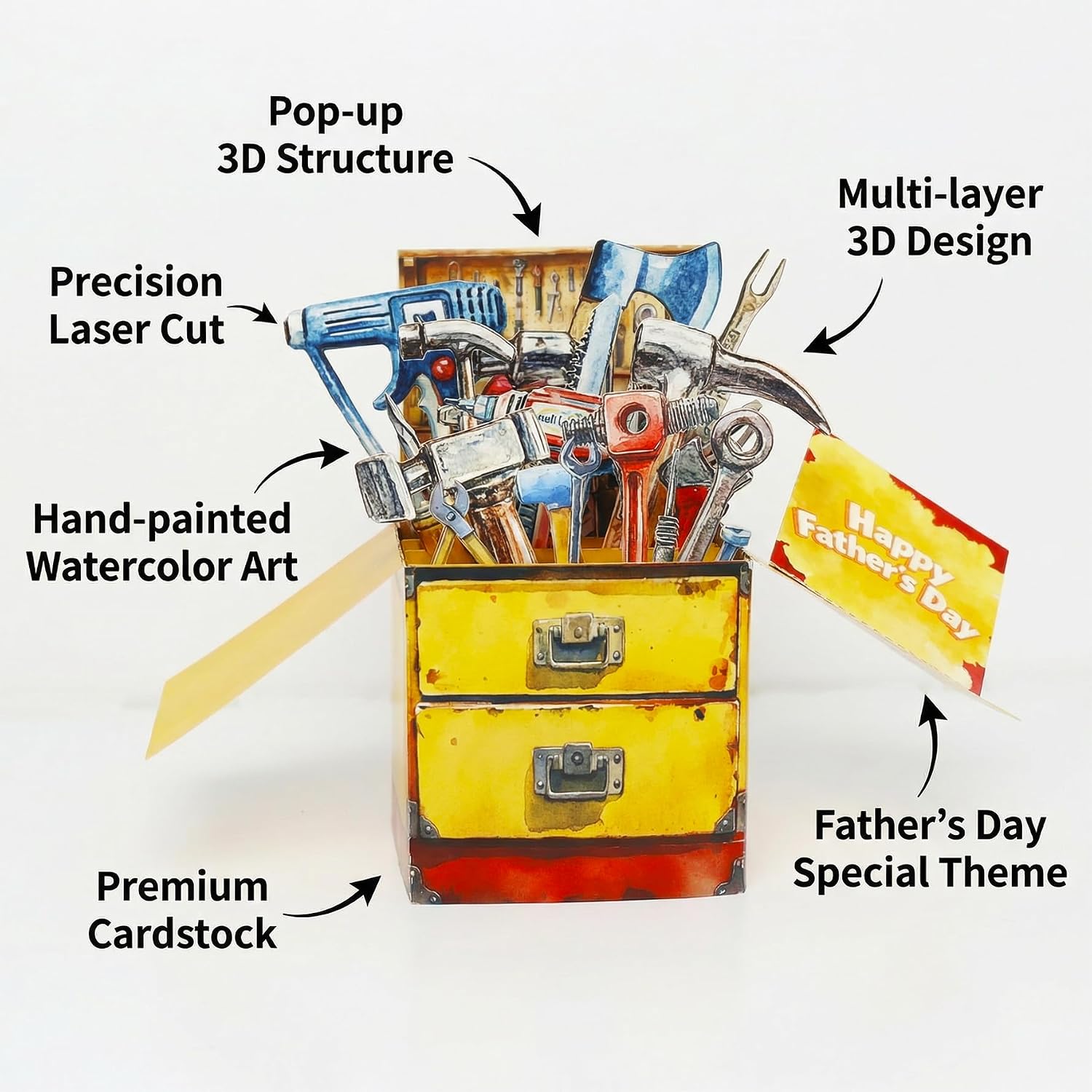 Pop Up Father's Day Card - Happy Father's Day Card, 3D Funny Toolbox Card, Fancy Gift Greeting Cards with Envelope for Husband, Son, Boyfriend, Grandpa | Creative Father’s Day Gift Idea image 2