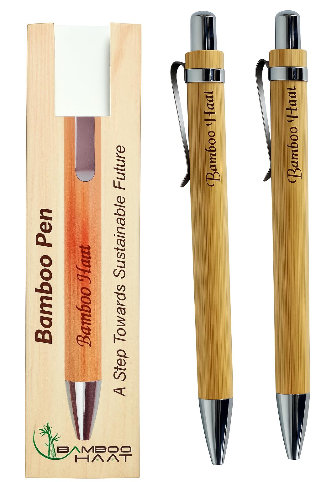 BAMBOO HAAT Wooden Pen Ballpoint Pens Combo Set of 2 | For Women & Men, School Supplies, Journaling, Gifting & Office Purpose | Bamboo Wooden Pens Pack of 2