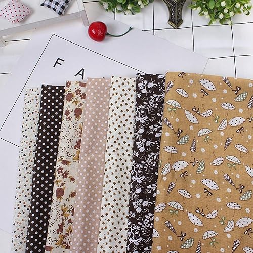 Miniatura 4 de 7 piezas de telas de algodón de 19.7 x 19.7 in, diseño de lunares florales surtidos, paquete de trimestres precortados, edredón de algodón, tela de