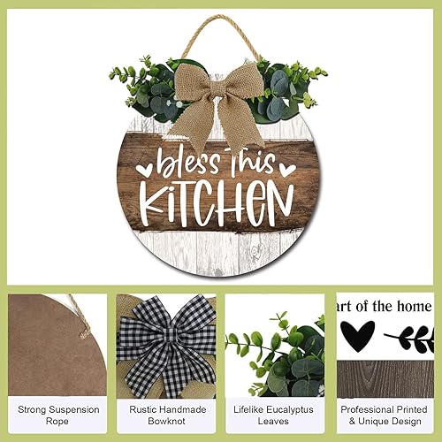 Miniatura 7 de Decoración rústica para cocina, arte de pared, decoración de cocina de granja, letrero de madera con texto en inglés "Bless This Cook", letrero de