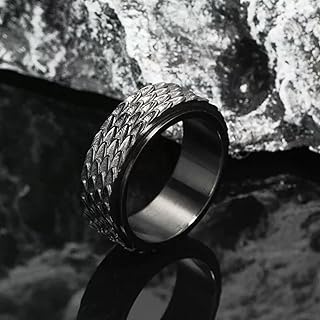 Anillo de Hombre con Escamas de dragón, Acero Inoxidable y Titanio, Personalizado, Color Negro, 10