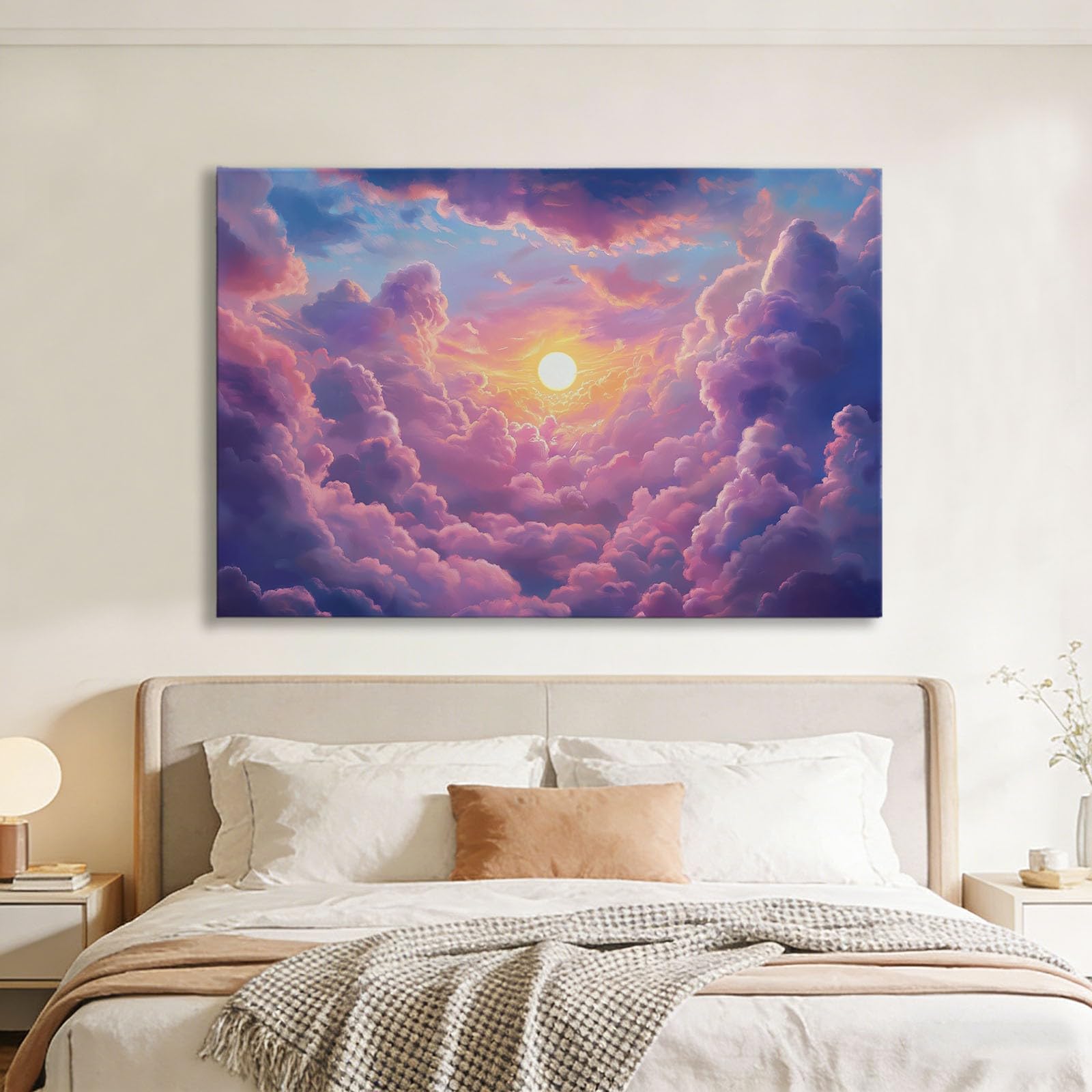 Impression sur Toile avec Cadre en Bois Photo Peinture 70x50 cm Tableau Decoration Murale Chambre Garçon Gaming, Art Moderne Nébuleuse Violette Espace Onirique