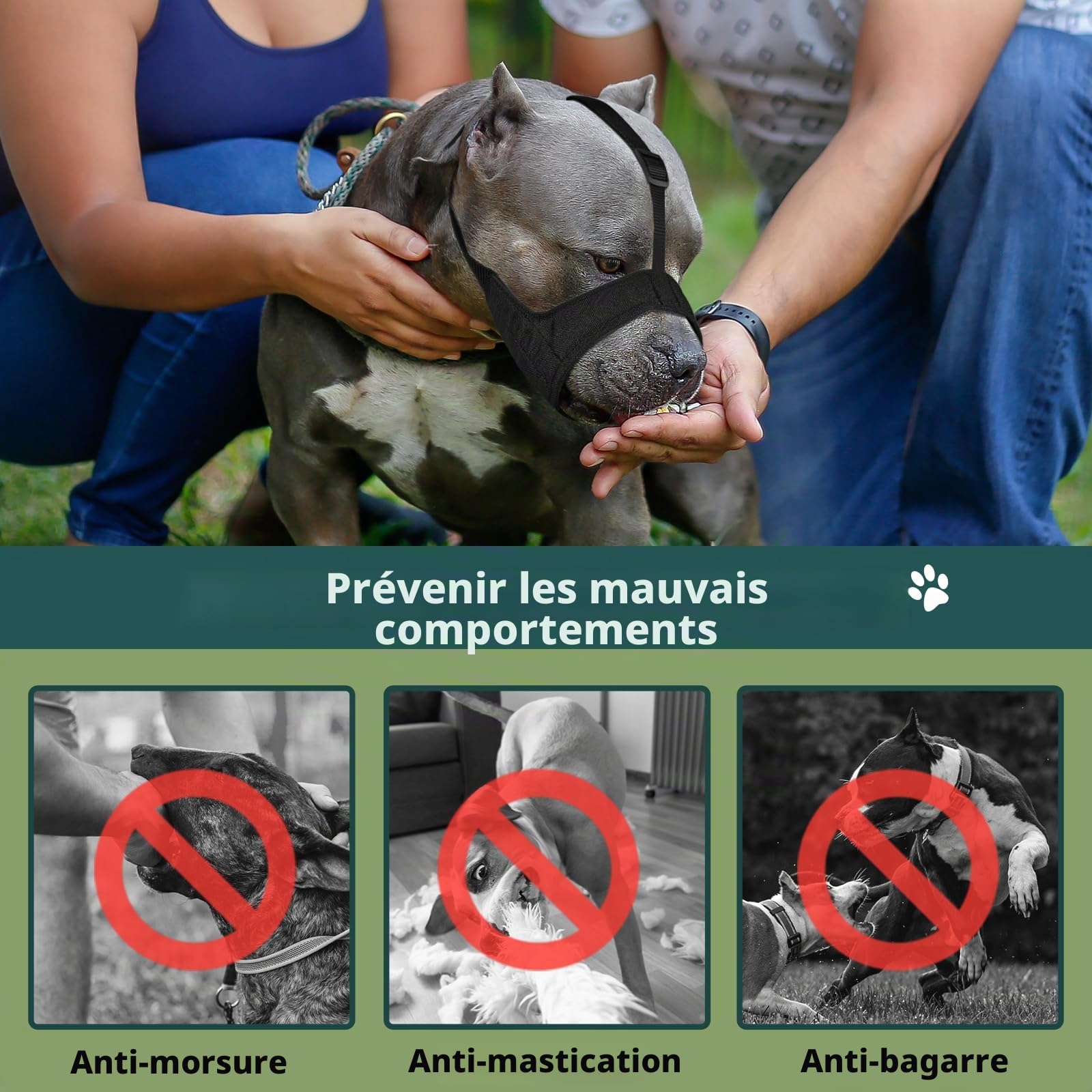 Mayerzon Muselière Souple en Tissu avec Sangle antidérapante, Anti Morsure, Anti Mastication, Laisse Boire l’Animal, pour Chien de Moyenne et Grande Taille, Pitbull, American Bully, Boxer, Rottweiler