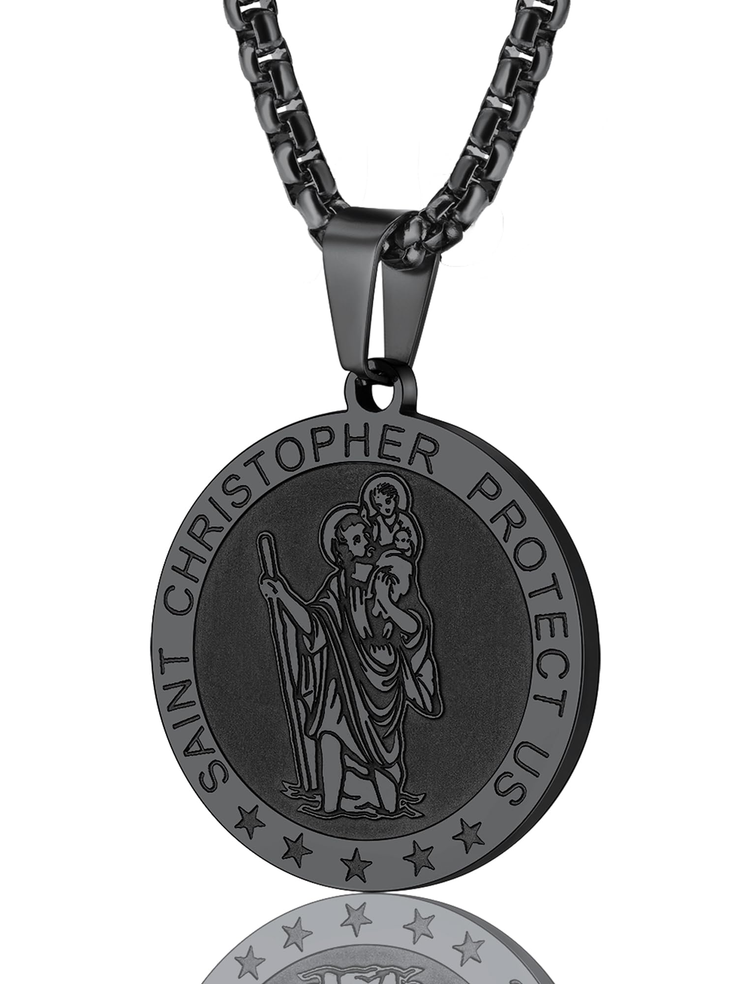 PROSTEEL Stainless Steel Saint Christopher Necklace for Men, 22"-24" Adjustable, Black/18K Gold Plated, Patron Saint of Travellers, Come with Box