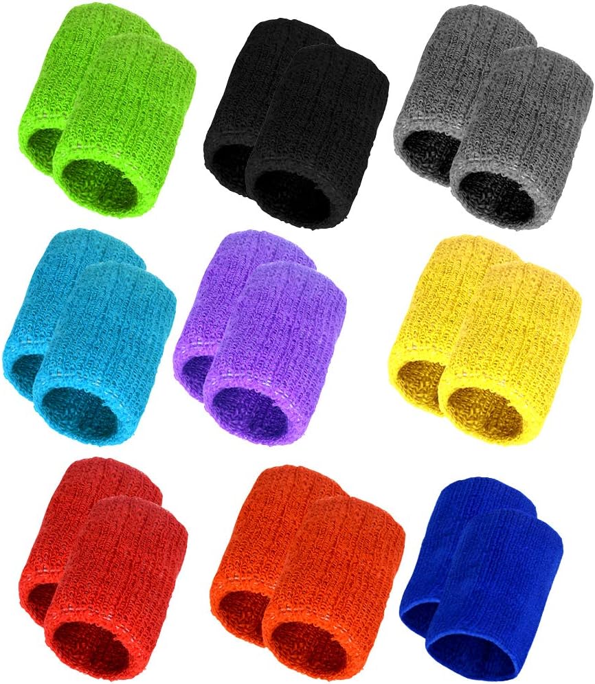 obmwang 18 Pieces Wrist Sweatbands Sports Wristbands Colorful Cotton Sweat Band for Men, Women and Teens, Suitable for Gym, Yoga, Football, and Other Sports