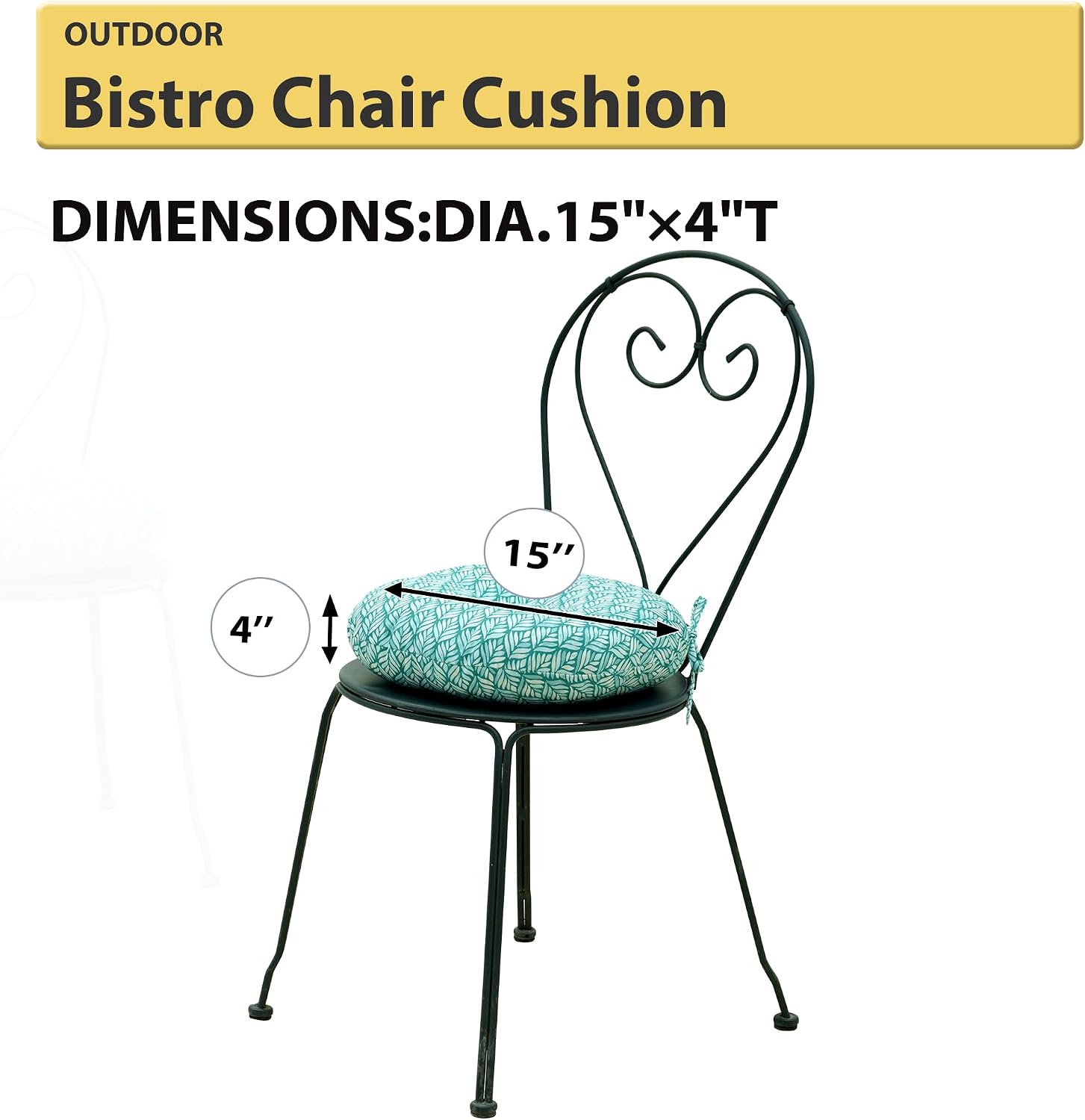 Bistro Chair Cushions for Patio Furniture, Fluffy Tufted Patio Chair Cushion Round 15"x 15"x 3",Water-Resistant Round Outdoor Cushions with Non-Slip Ties, Pack of 2