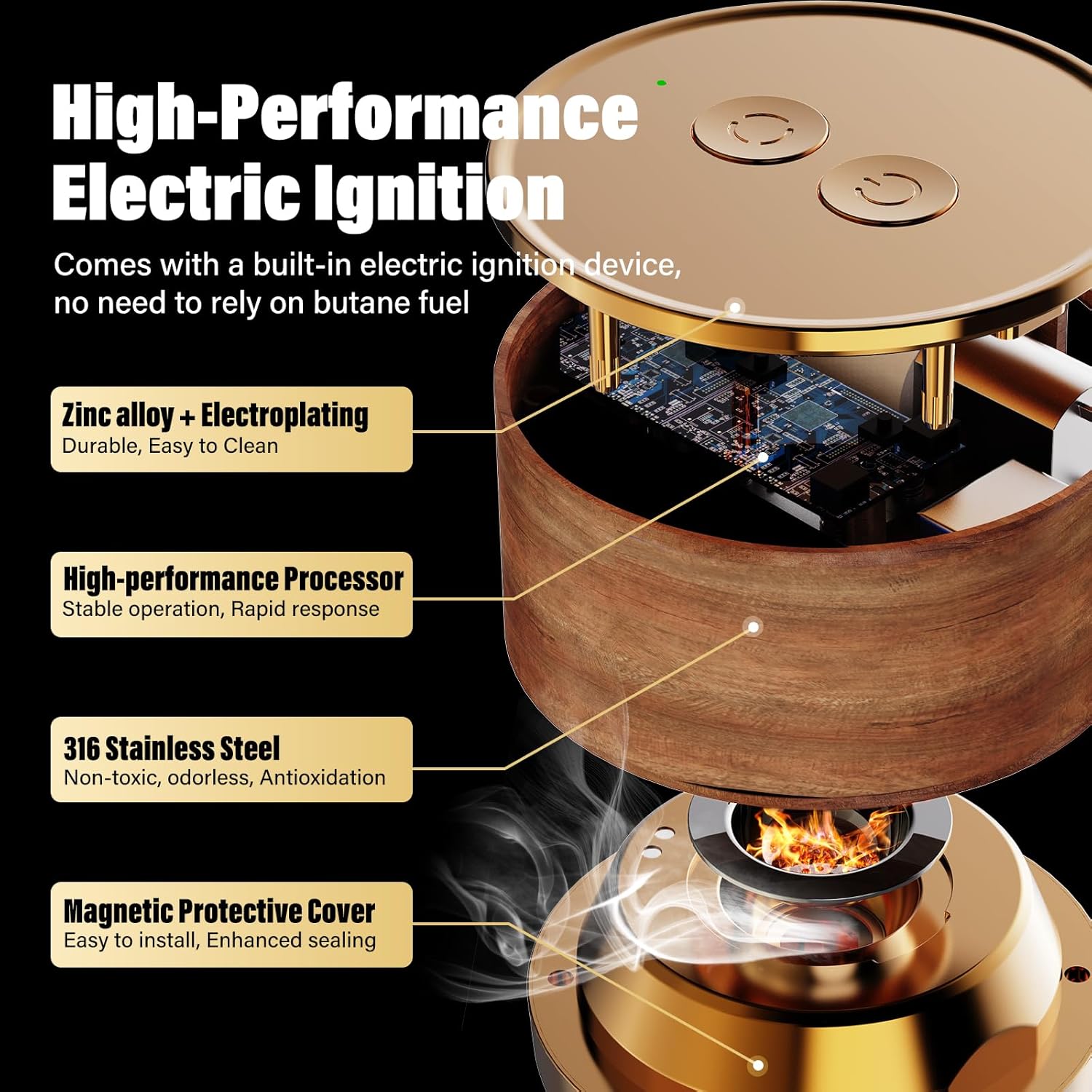 Electric Whiskey Smoker Kit - 7 Led Light, 6 Flavors Wood Chips, Gold Magnetic Old Fashioned Smoker Kit, Cocktail Whiskey Drink Smoke Bar Set, Gifts for Men Boyfriend Husband
