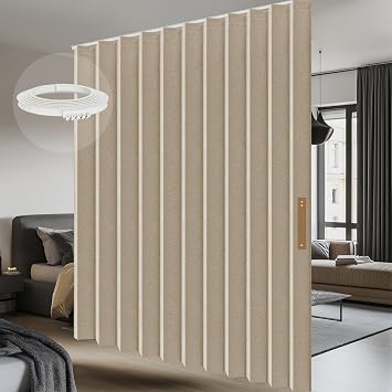 Room Divider Curtain Sets with Flexible Ceiling Track, Privacy Soundproof Curtain for Bedroom Office Patio Sliding DoorBeige, W180 x L84, 1 Pack