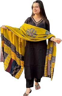GoSriKi Women's Cotton Blend Embroidered Straight Kurta with Pant & Dupatta Price In India