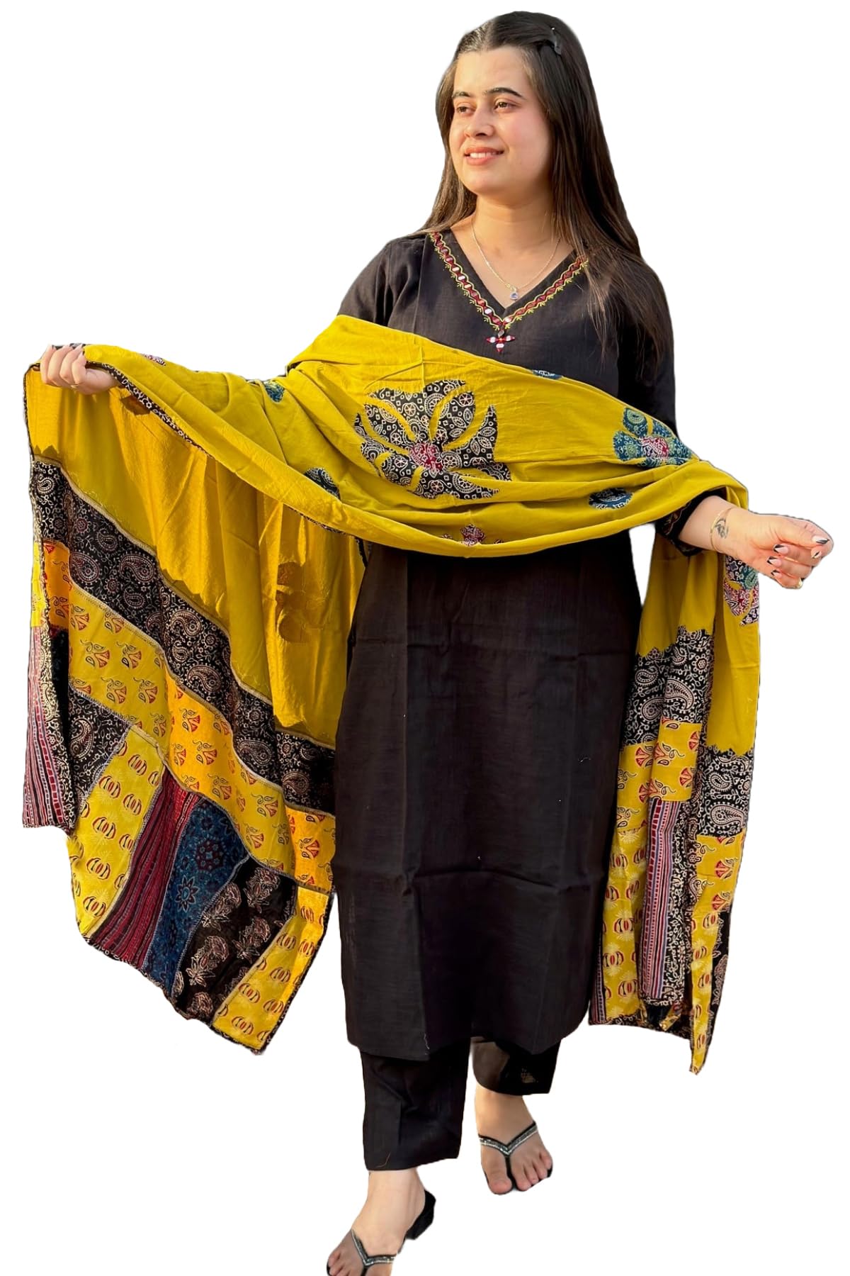gosriki Women's Cotton Blend Embroidered Straight Kurta with Pant & Dupatta-picture-11