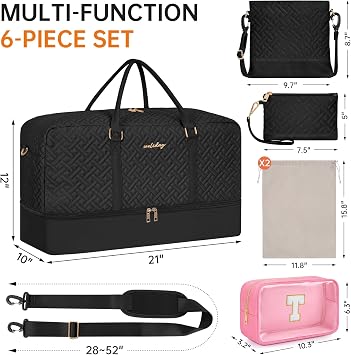Weekender Bag for Women, 5 Pcs Set Carry on Overnight Bag, 23