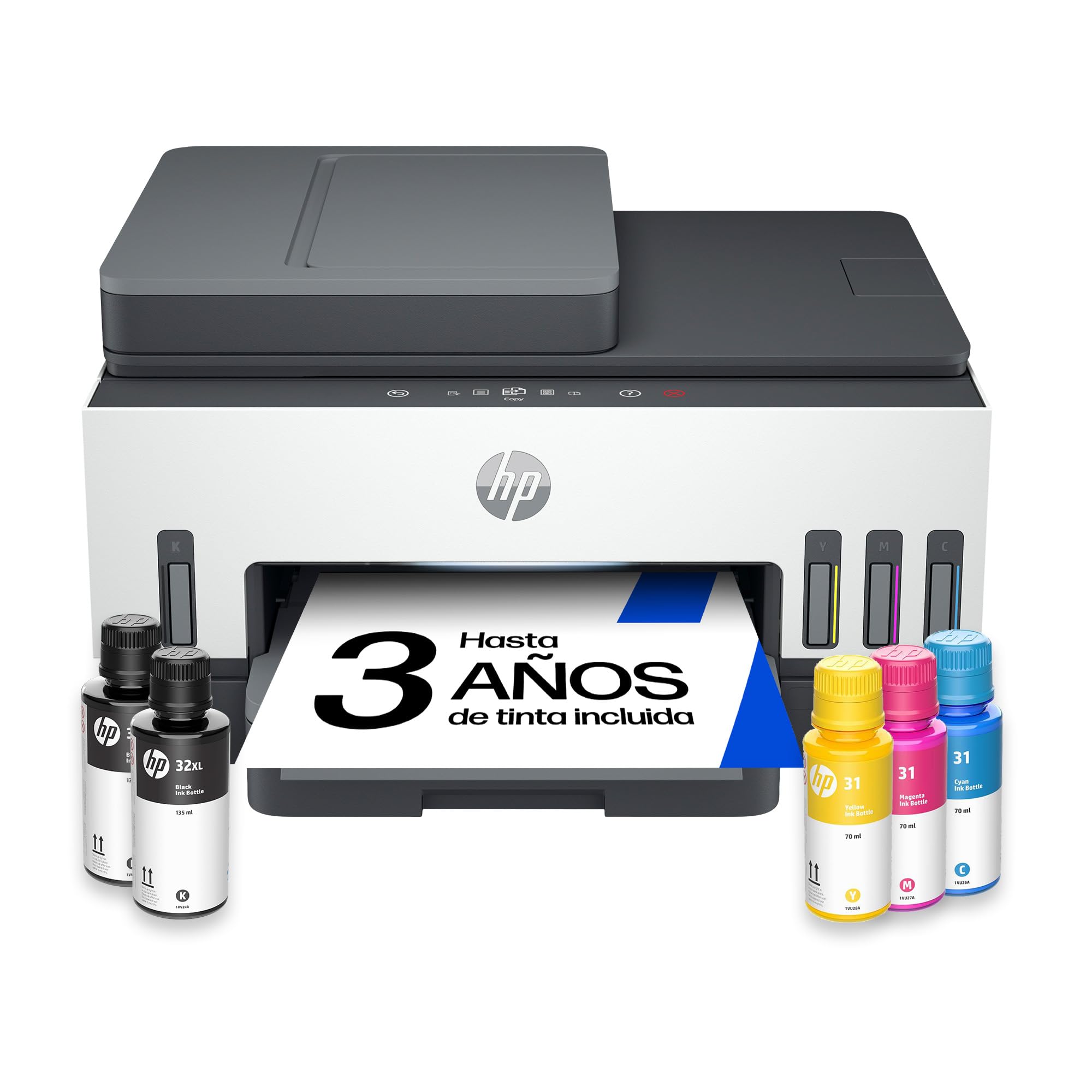 HP Smart Tank 7605 28C02A - Impresora A4 Multifunción con Deposito de Tinta Recargable, Impresión a Color, Escaner, Copiadora, Fax, Wi-Fi, Smart App, Blanco y Negro