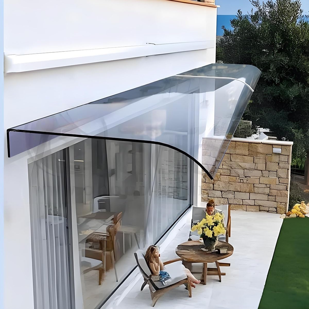 Vordach Haustür 100cm Polycarbonat - Regenschutz Überdachung Für Tür & Fenster
