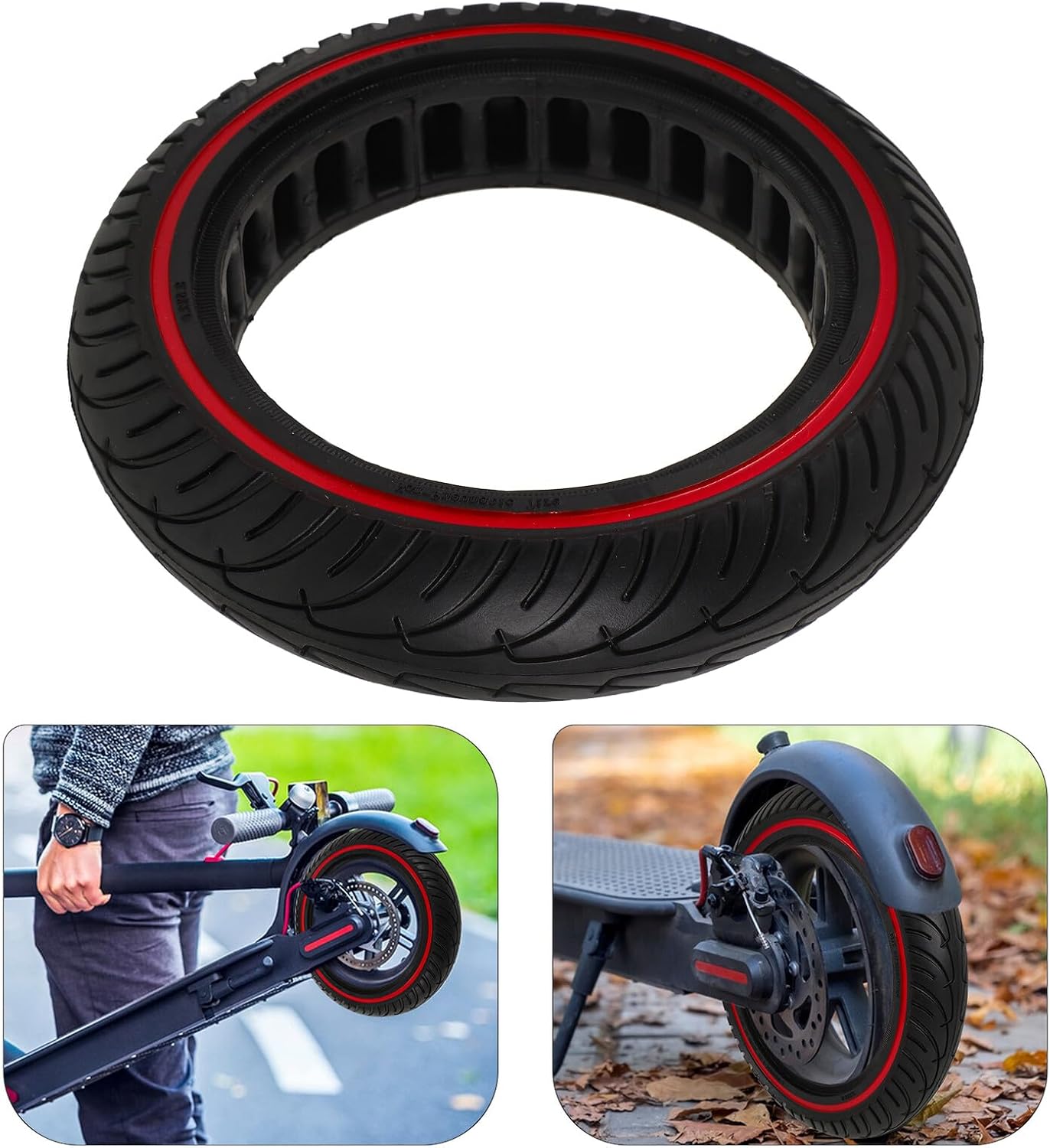 ABOOFAN Electric Scooter Replacement Honeycomb Wheel 8.5-inch Solid Pu Tire Non-inflatable for M365 Balanced Scooter Accessories with Red Inner Ring