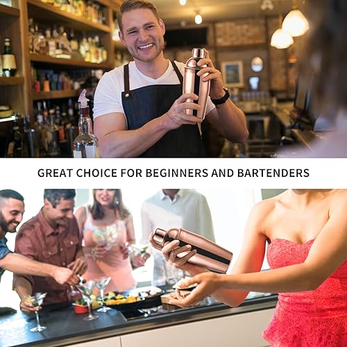 Miniatura 6 de Safring Juego de coctelera de 24 onzas, coctelera de Martini con colador incorporado, jigger medidor, cuchara mezcladora, coctelera profesional de