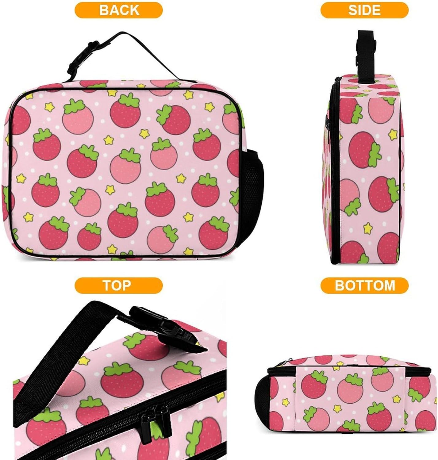 Strawberry Reusable Lunch Box Insulated Lunch Bag Cooler Bag Lunchbox Meal Food Container Tote Bag for Women Kids Girls School Camping Hiking Picnic Beach Travel