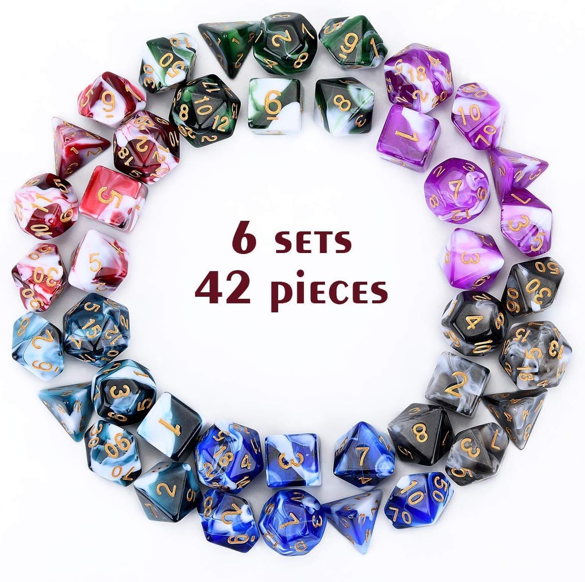 Polyhedral Dice Set Table Games Dice Pressure Remove 6 Sets Dice 6 x 7 Die Series D20, D12, D10, D8, D6, D4 DND dice DND RPG MTG Double Colors One Piece, 6 Sets with 6 Colors (42 Pieces)