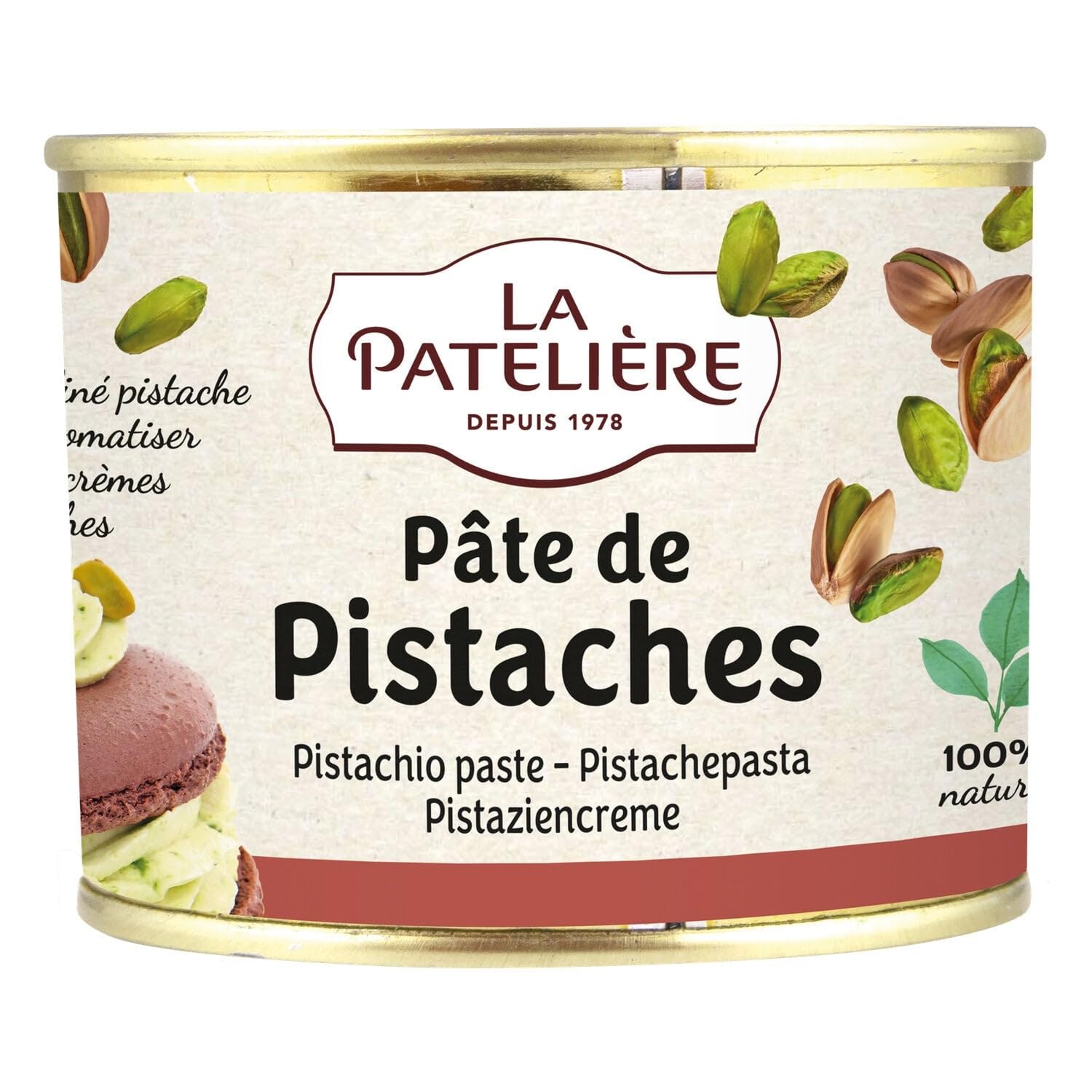 Sublimez vos desserts avec la pâte de pistache LA PATELIERE, 50% de fruits, boite de 200g - Lot de 2