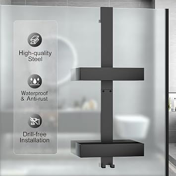 Shower Caddy Hanging - 2-Tier Over Door Shower Shelf, Bathroom Storage No Drilling Hanging Shower Organiser Black