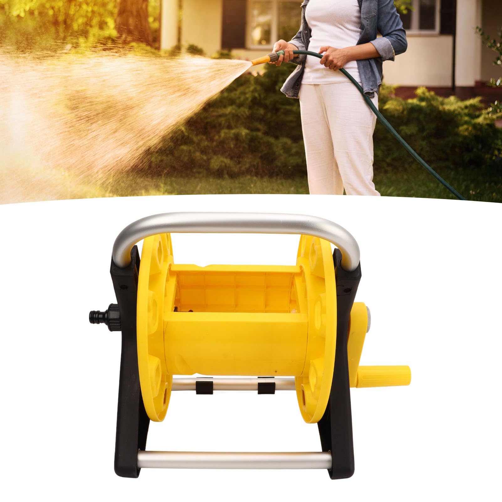 Carrete de manguera de jardín G1/2, carro de tubería de agua ligero amarillo, sostiene herramienta de lavado de coche de manguera de 20m para jardín y césped