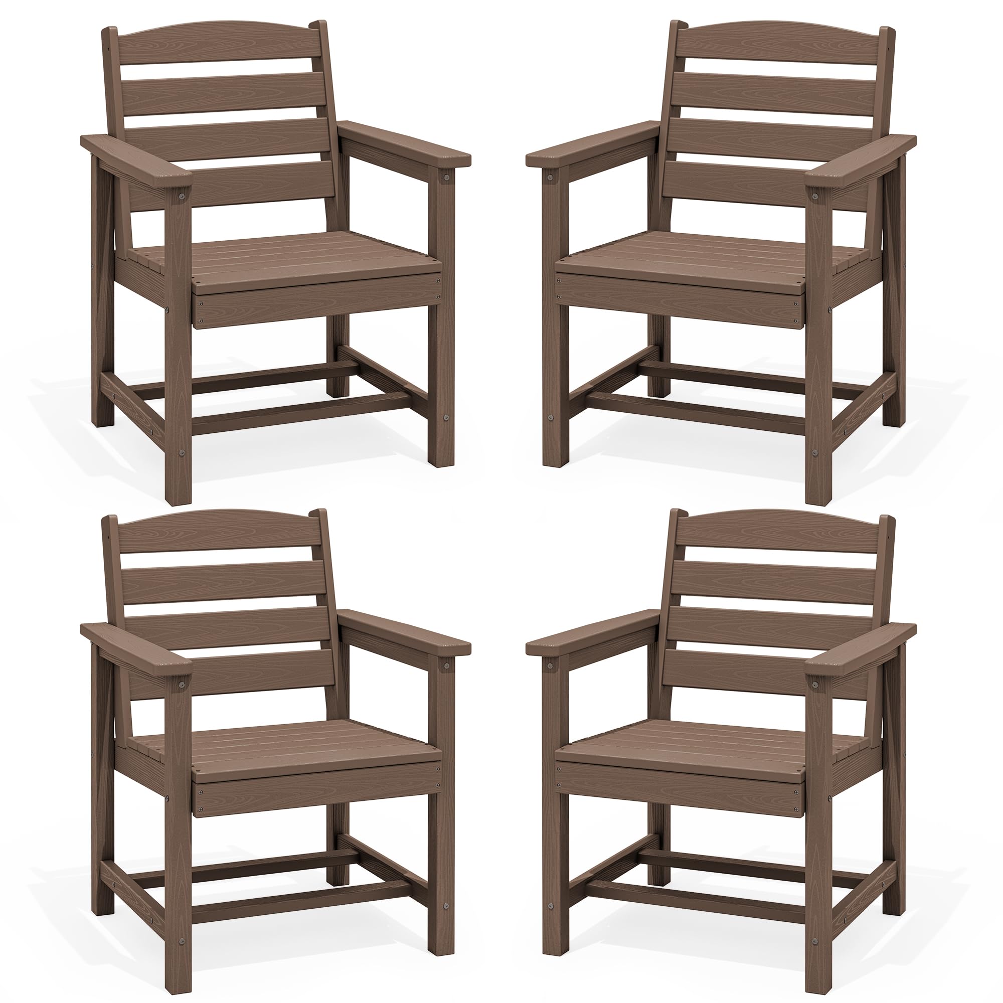 SERWALL Outdoor HDPE Dining Chairs Set of 4 with Arms &amp; Widended Seat,Brown