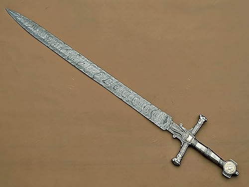 Miniatura 2 de Espada hecha a mano del rey Salomón con funda de cuero  Espada forjada a mano de acero de Damasco