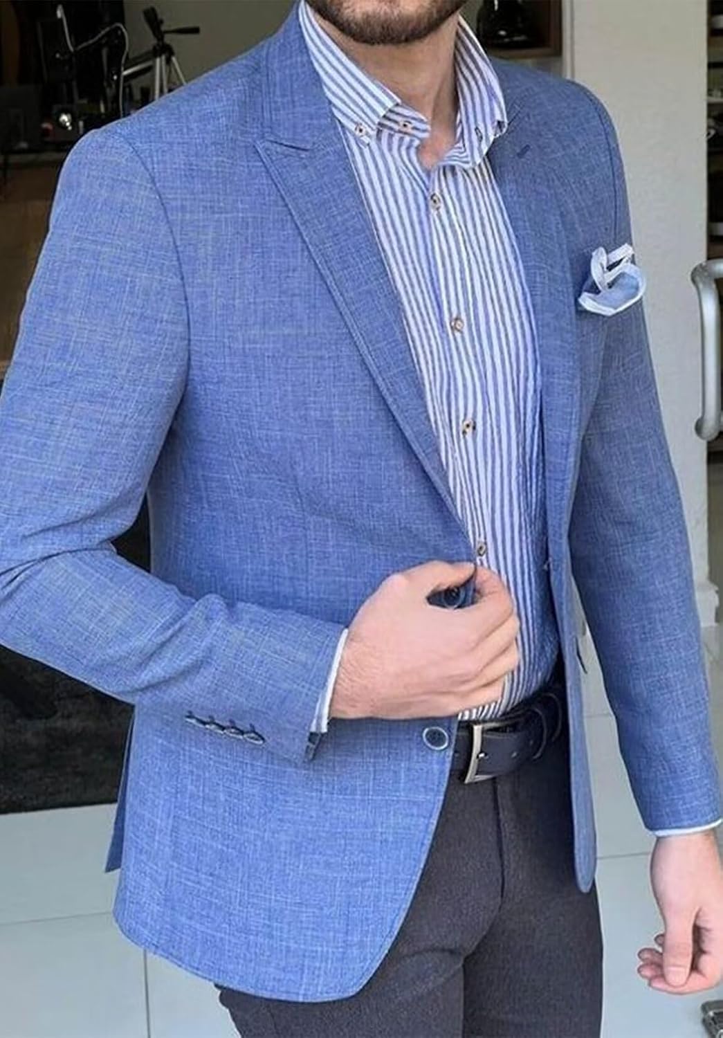 Men's Casual Cotton Linen Suits Blazer Jackets Lightweight Sports Coats