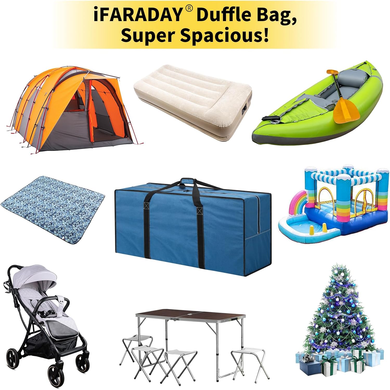 155L Oversized Duffle Bag - 42” Extra Large Heavy Duty Water Resistant Travel Bag for Camping Moving Storage (Blue) - Image 2