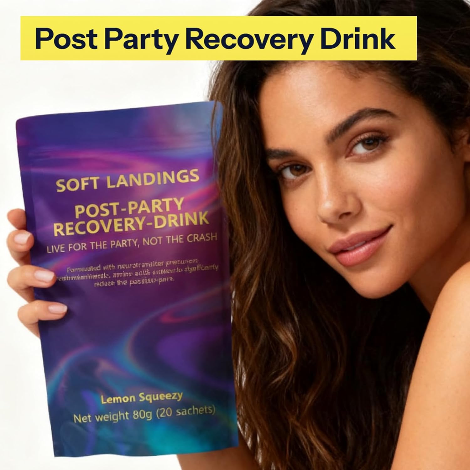 Soft Landings Post Party Recovery Drink Powder - Lemon Squeezy Flavor, Vitamin & Mineral Supplement for Boost Energy - 80g (1pc)