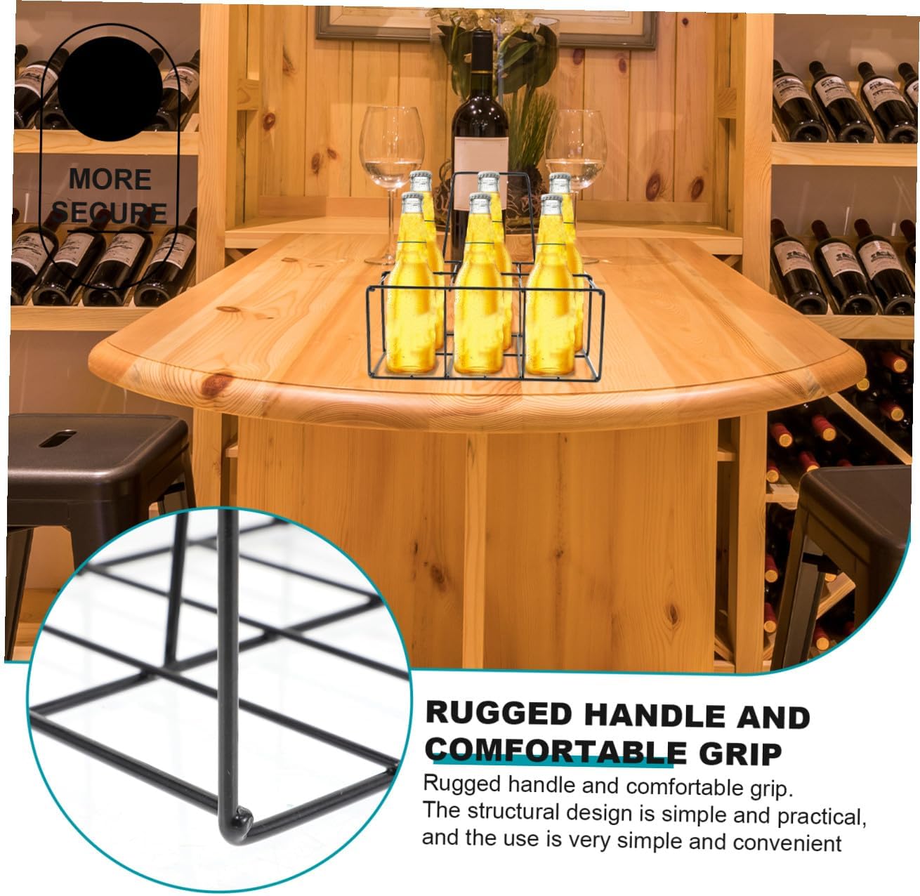 6grids Iron Craft Beer Bottle Storage Rack Milk Bottle Carrier Handle Carrying Shelf Iron Craft Beer Rack
