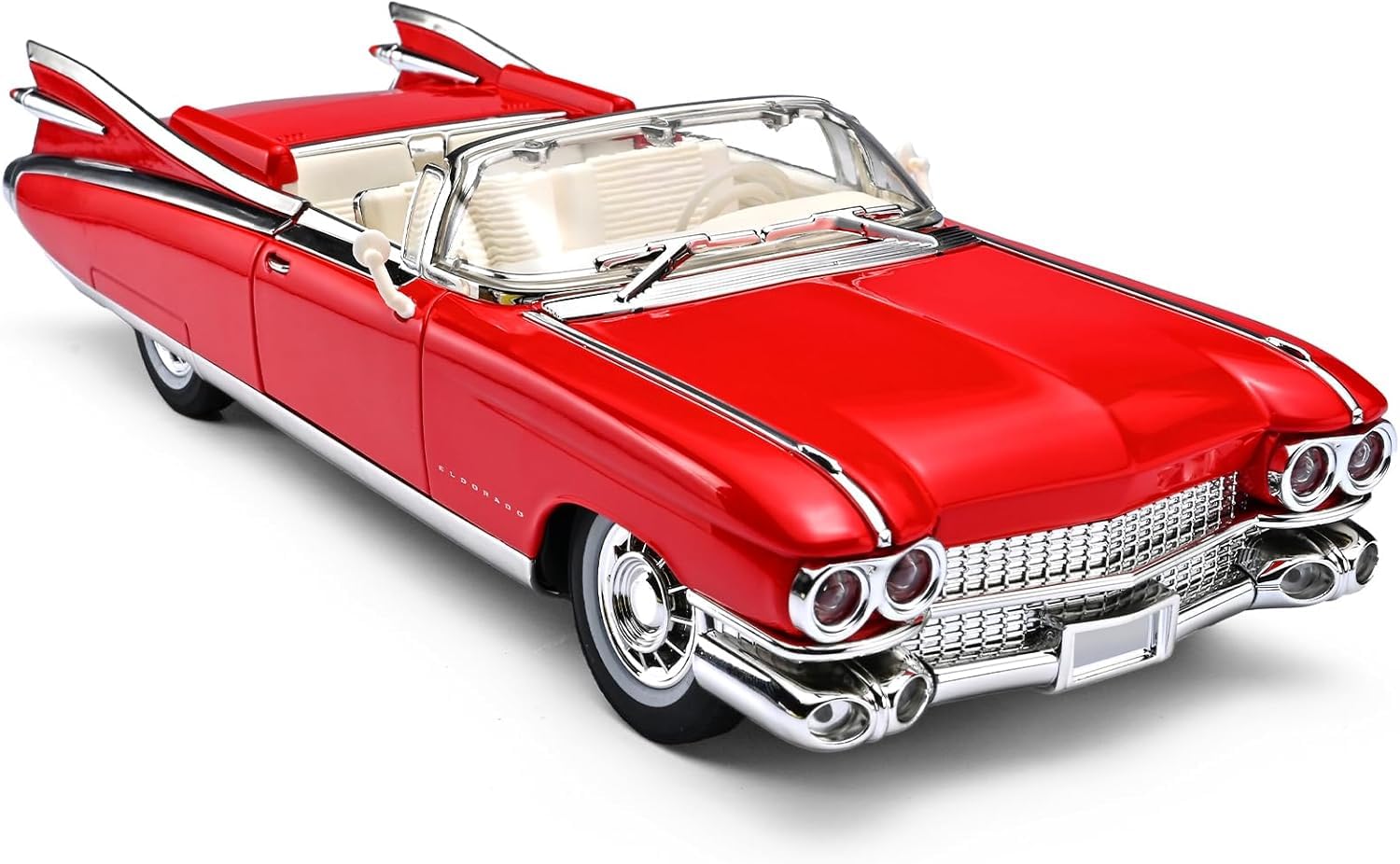 Magicwand 1:24 Scale Die-Cast 1959 Cadilllac Elldorado Biarritz【Box Packed】 with 4 Openable Doors,Pull Back Action,Lights,Music & Working Steering【Cherry Red】【Pack of 1】-image-27
