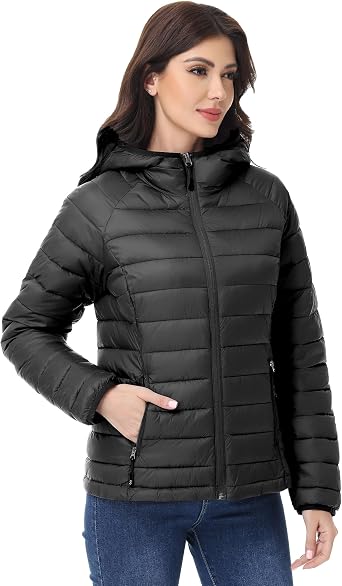 SLOW DOWN Womens Packable Puffer Jacket, Lightweight Puffer Jacket with Hood
