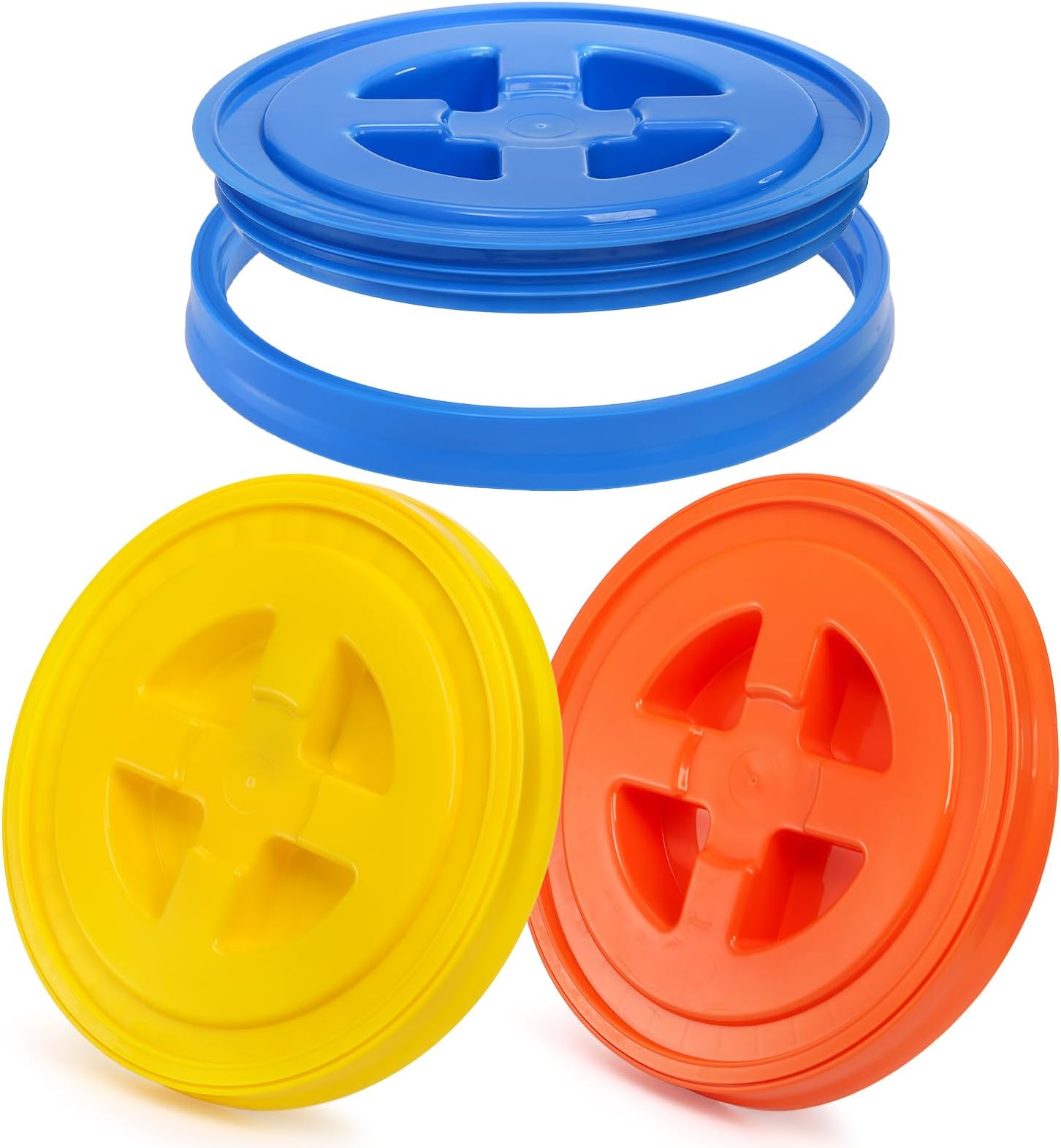 Hacaroa 3 Pcs 5 Gallon 12 Inch Plastic Screw Top Seal Lids Leak Proof Reusable Bucket Twist Lids for Pet Food, Grain and Paint Storage Bucket 3 Colors