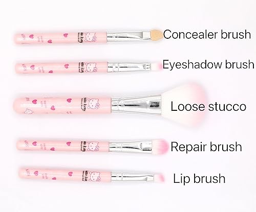 Miniatura 6 de Juego de brochas de maquillaje con bonito diseño de gatito, 5 pinceles, 1 espejo. Regalo ideal para el día de San Valentín o cumpleaños para