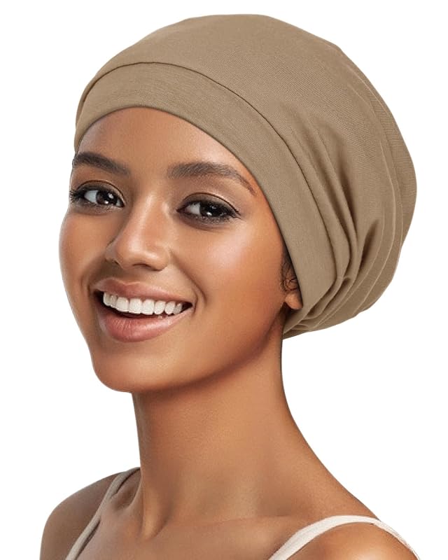 Alnorm Touca de cetim com forro, modelo slouchy, Khaki