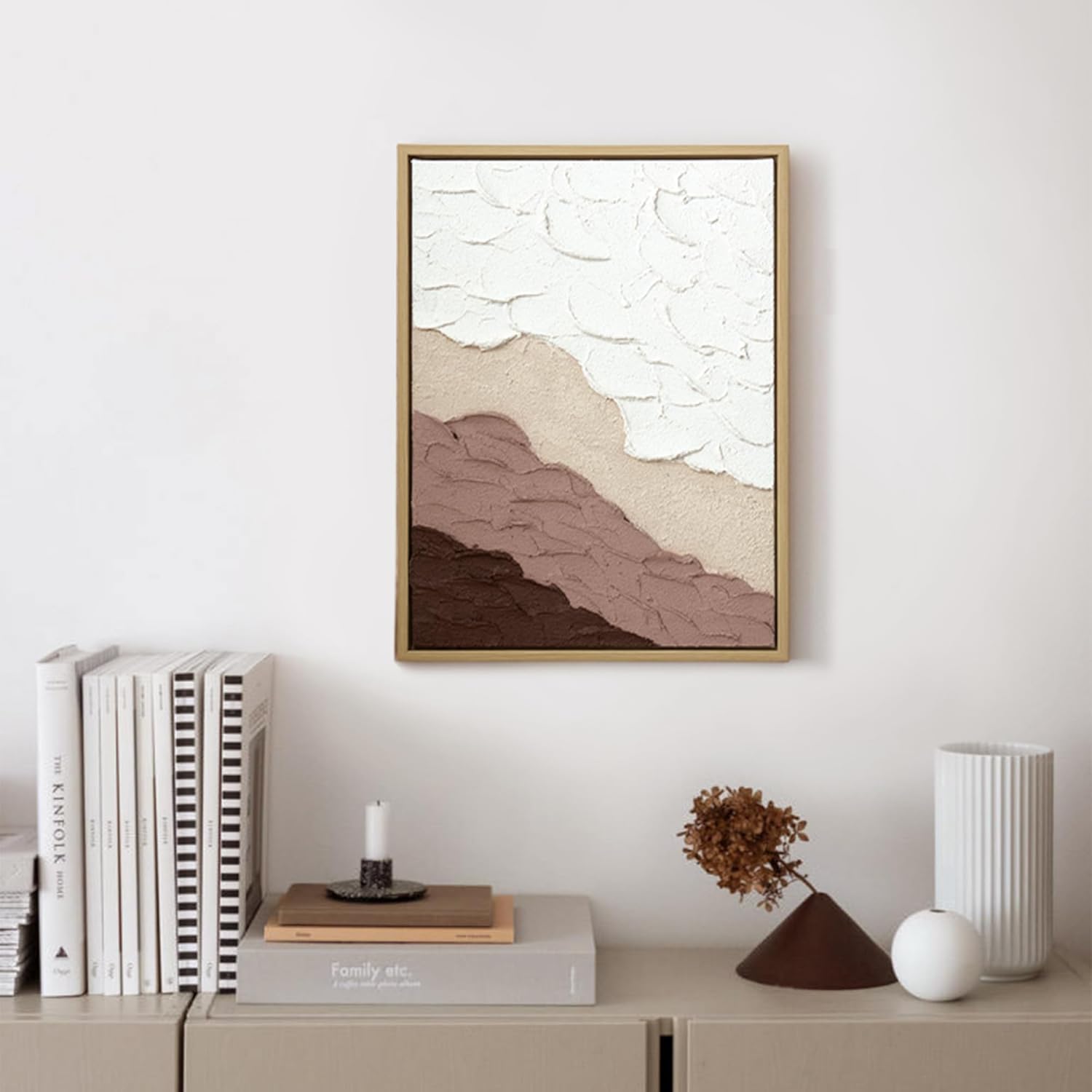 ArtbyHannah Textured Framed Wall Art, Neutral Paintings Hand-painted 3D Abstract Sandstone Minimalist Artwork Decor for Hallway, Office, Hotel Decorations (11x15 Inch)