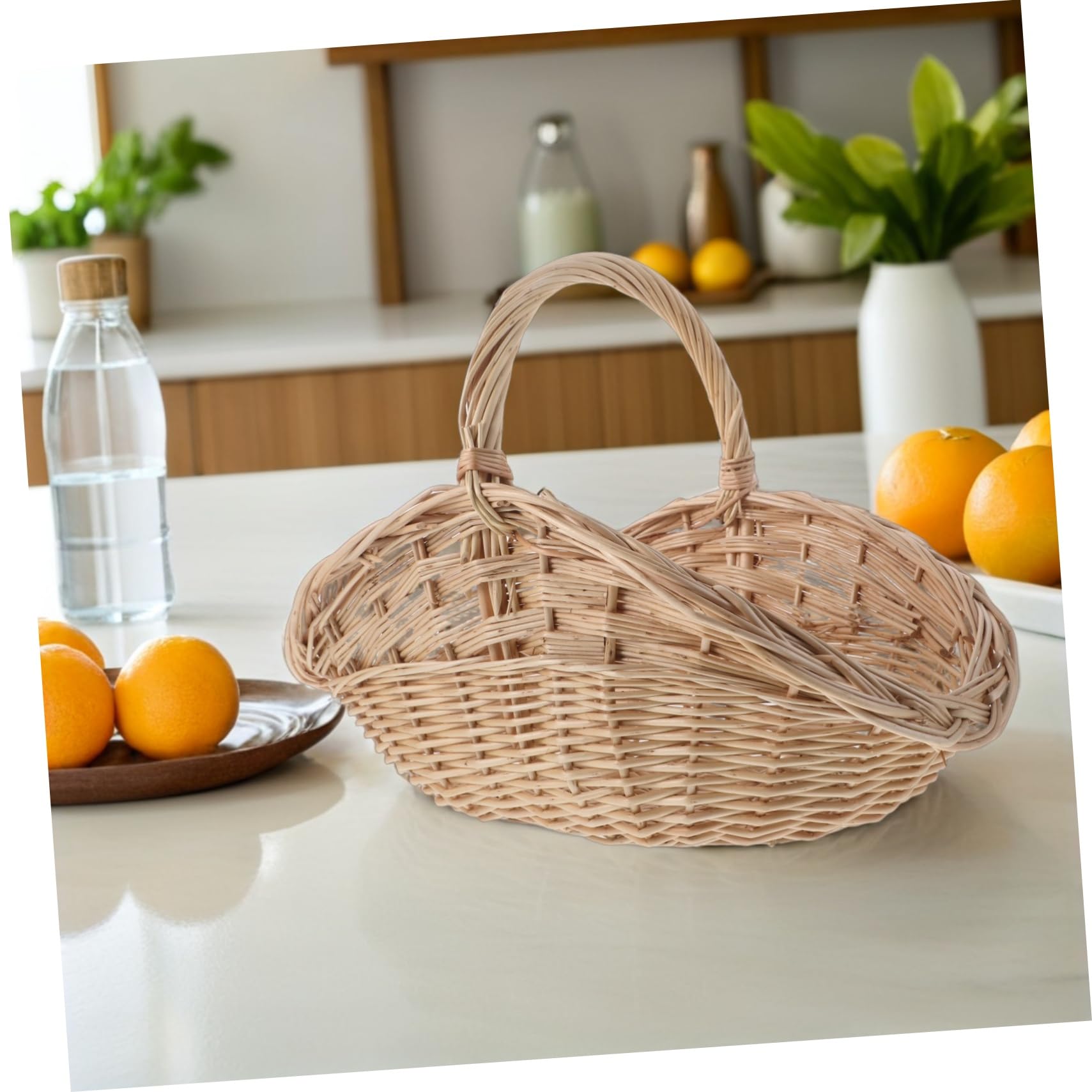 Cesta De Almacenamiento De Mimbre Tejida Mano para Guardar Frutas y Verduras Cesta Decorativa con Asa para Picnic El Jardín Organización Cocina