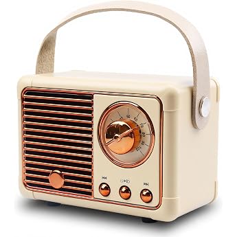 Leikurvo Mini Portable Bluetooth Speaker Radio Shape Retro Music Box Portable Bluetooth 5.0 Box for Room/Office/Living Room Decoration Birthday Gift Beige