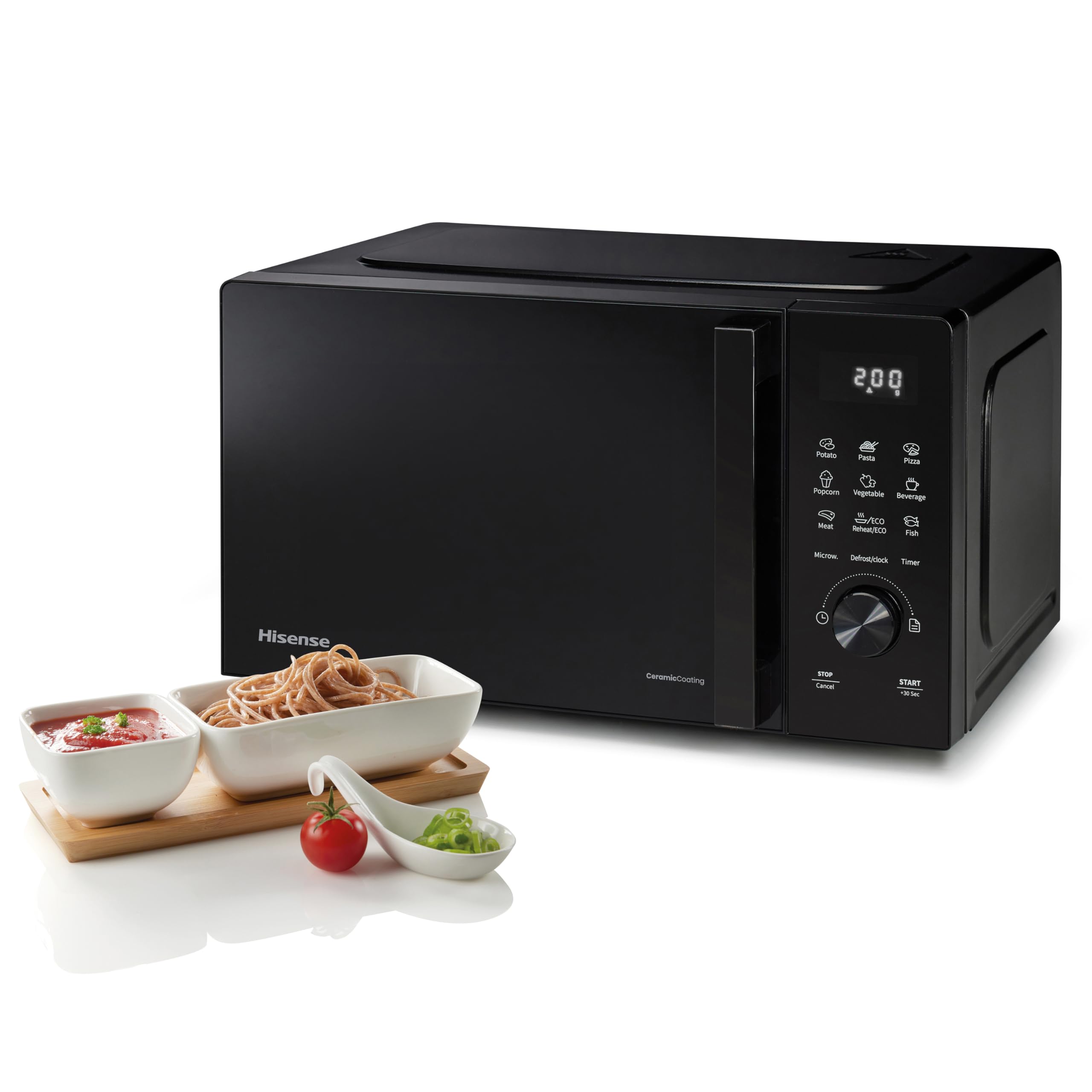 Hisense H23MOBSD1H - Microondas Digital con Grill 23L, 800W, Revestimiento Cerámico, Cristal Premium, 10 Niveles de Potencia, Función de Descongelación, 9 Programas Automáticos, Fácil limpieza