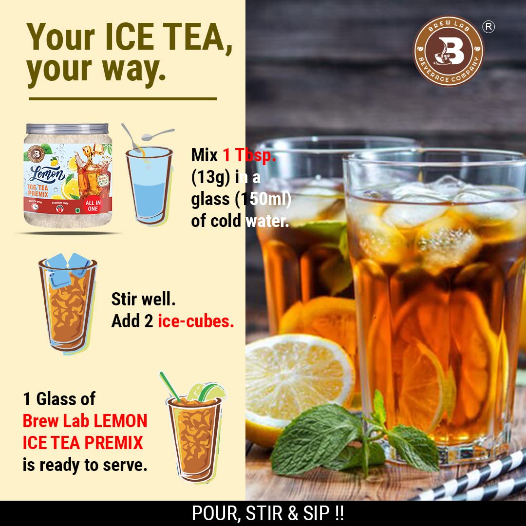Brew Lab Instant Lemon Iced Tea-250Gm | Iced Tea | Ice Tea Premix Powder | Summer Drink | Instant Premix Tea for Vending Machine | Ready to Drink Tea Iced Tea Vacuum Pack (250 g) 2
