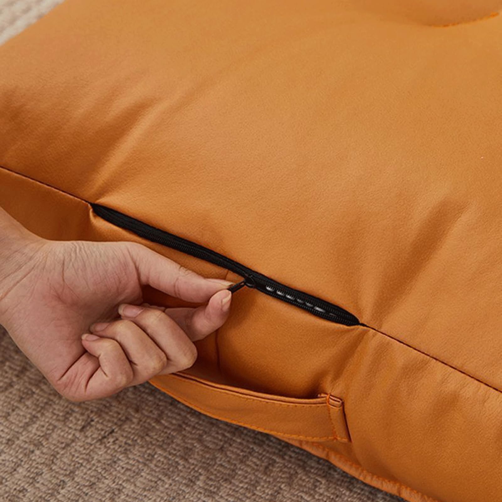 15 cm dickes japanisches Bodenkissen, quadratisches Kunstleder-Sitzkissen, tragbar, wasserdicht, Matte, Kissen für Yoga, Wohnzimmer, Schlafzimmer, Fenstersitz (Größe: 60 x 60 x 15 cm, Farbe: Beige)