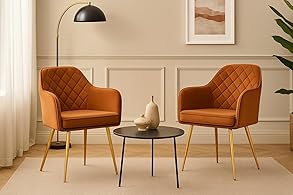 CHAIR KING Barfi Velvet Dining Chair | Set of 2 Premium Modern Upholstered Accent Chair with Armrest, Padded Seat and Metal Legs | Comfy Chair for Home, Office & Restaurents | (Light Brown)
