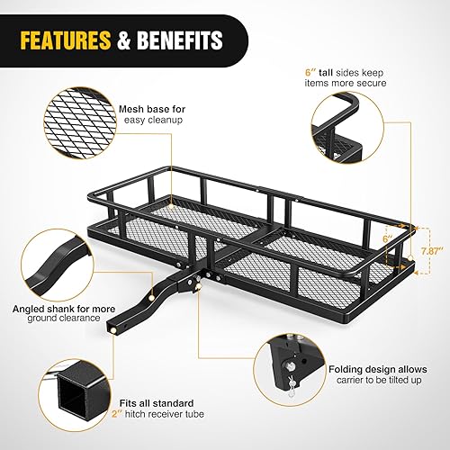 Miniatura 6 de Nilight Transportador de carga plegable de 60 x 24 x 7.87 pulgadas, compatible con receptor de enganche de 2 pulgadas, capacidad de 500 libras,