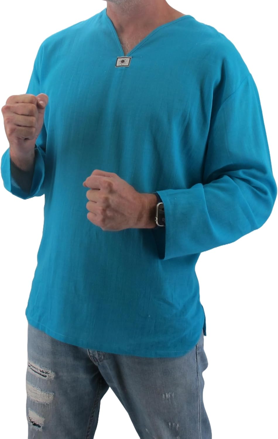 Men's Summer T-Shirt 100% Cotton Hippie Shirt V-Neck Beach Yoga Top - Image 2