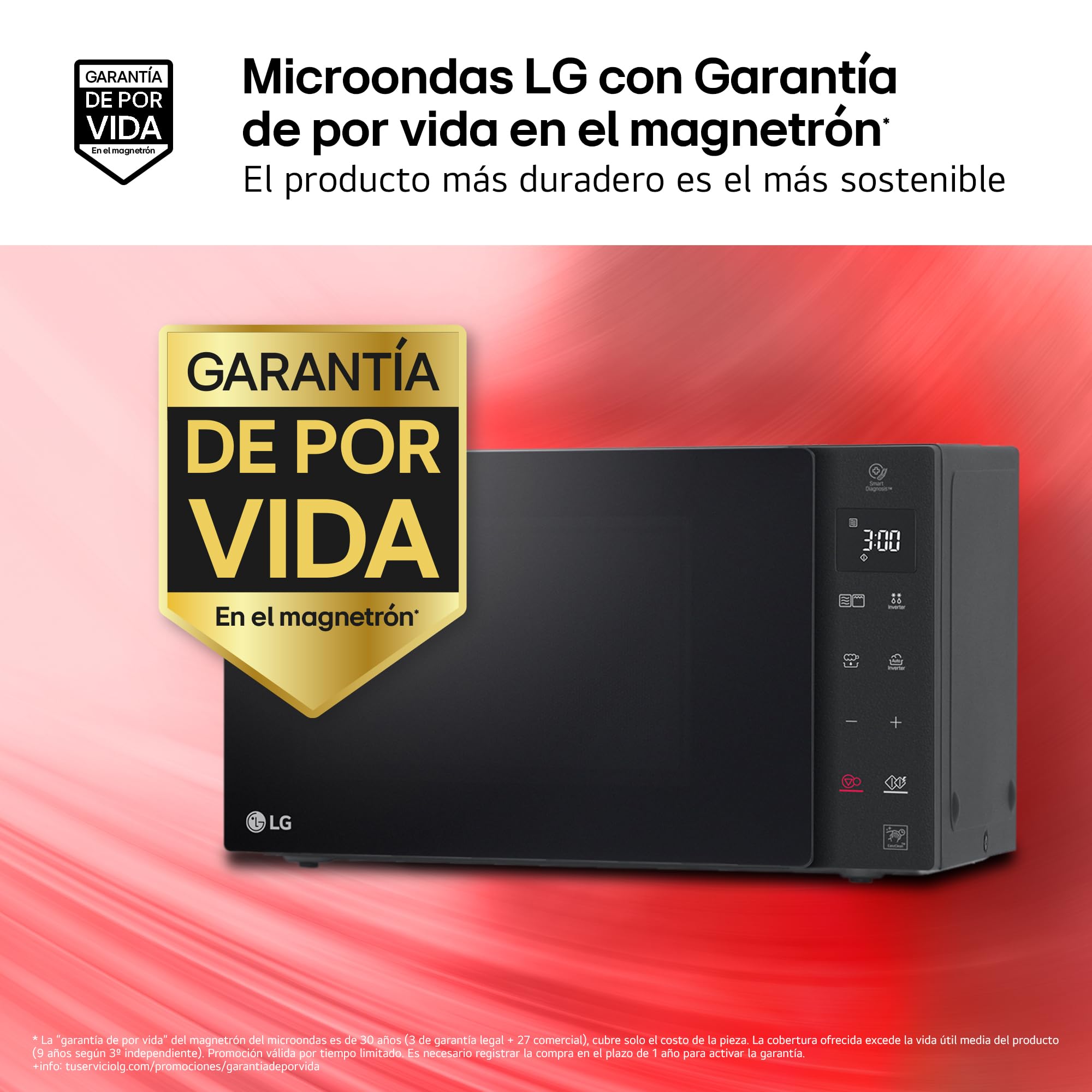LG MH7235GPS - Microondas con Grill 2 en 1, 32L, Smart Inverter 1200 W, Panel Táctil y Giratorio, Cocina Rápida y Uniforme, Display LED, Easy Clan, Ahorro Energético, Negro