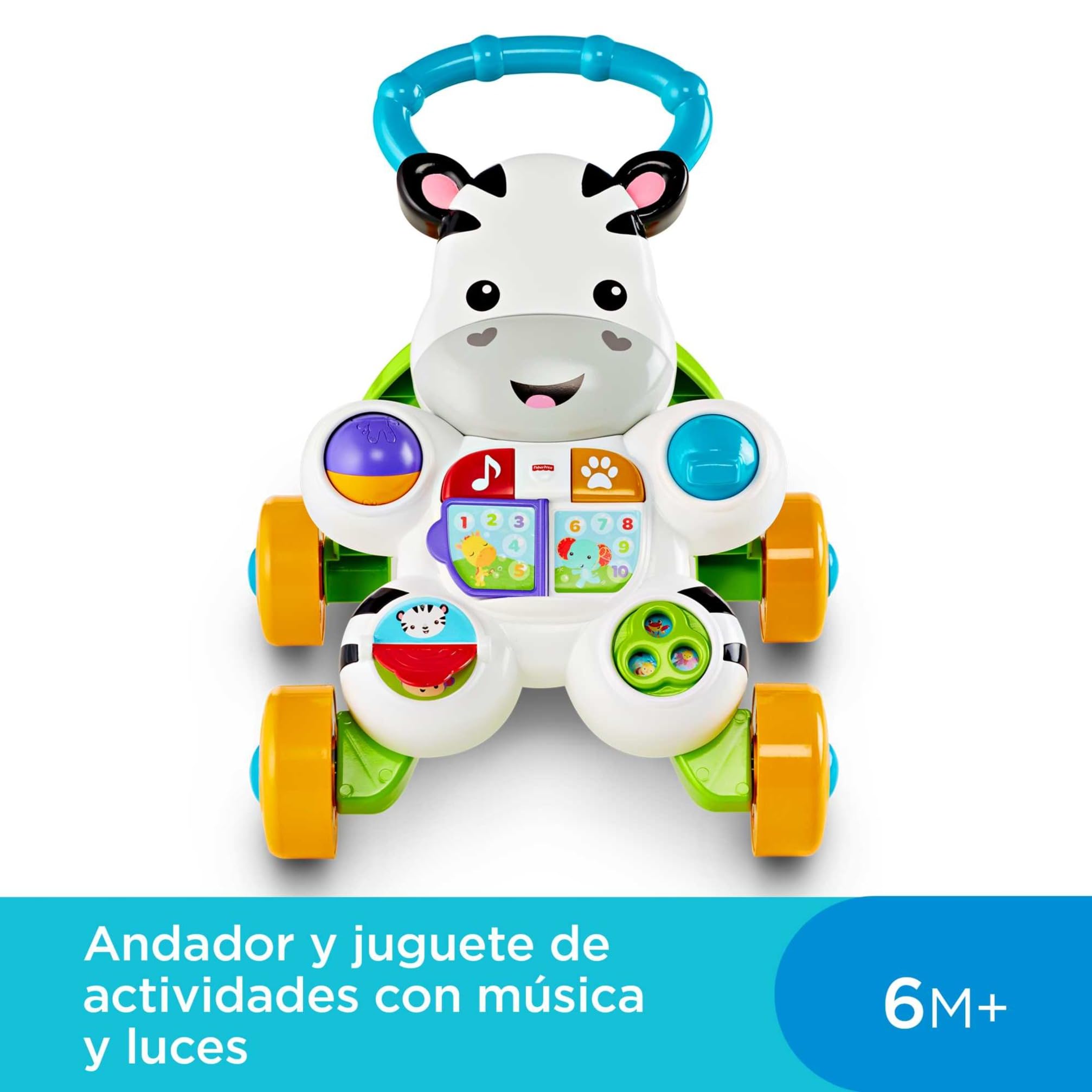 Fisher-Price Cebra parlanchina Primeros Pasos, Andador correpasillos bebé +6 Meses, versión español, Embalaje reducido GXC34