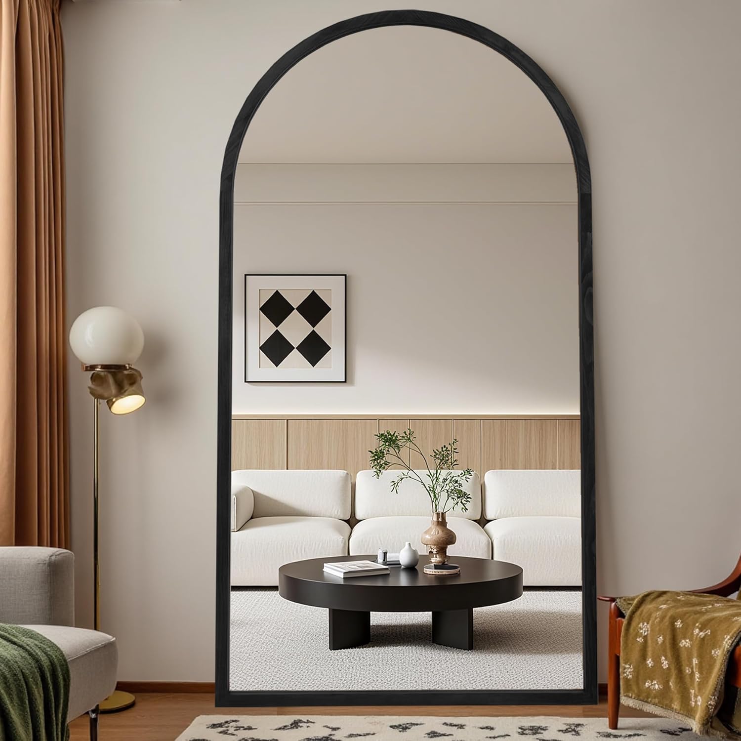 Suidia Full Length Mirror, Oversized Floor Mirror with Solid Wood Frame, Large Standing Mirror for Bedroom Living Room, Wood Antique Style, Black, 76" L x 41" W - Image 2