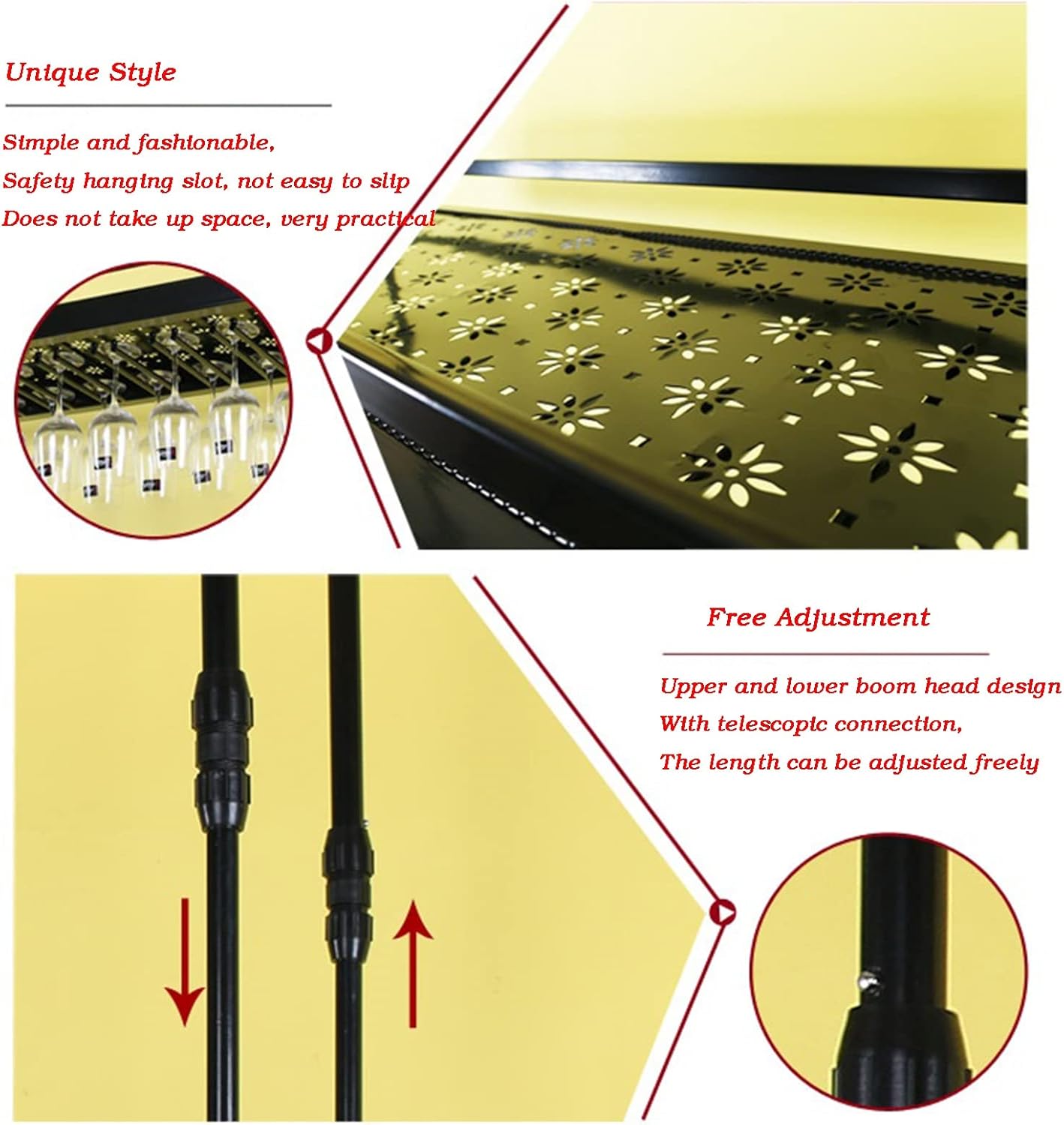 Iron Ceiling Mounted Wine Glass Rack Hanging Upside Down Goblet Holder Flower Shop Display Shelf (Black 50X35X60CM)