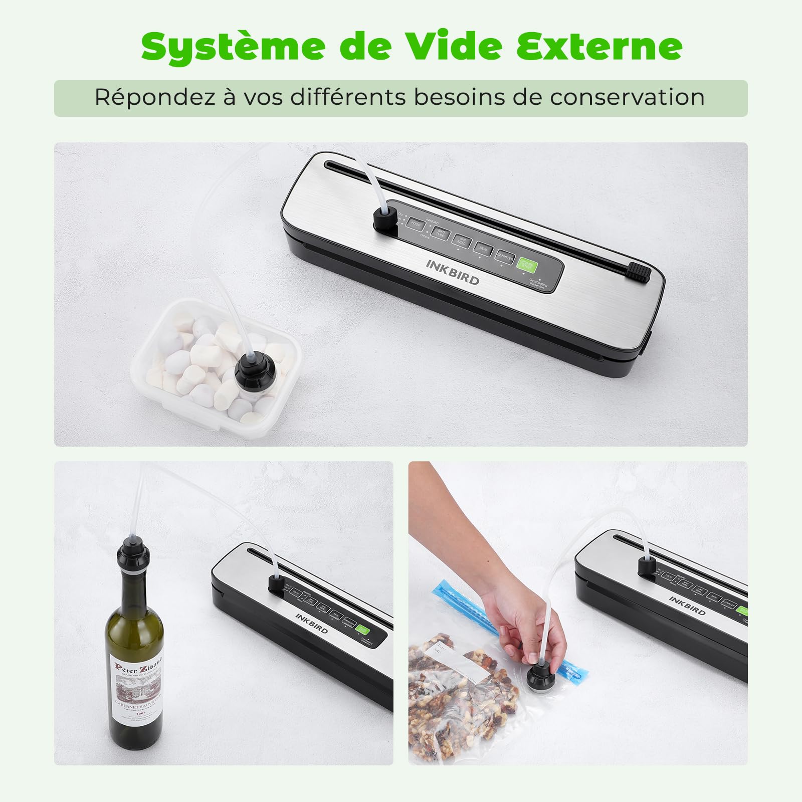 INKBIRD Machine Sous Vide Alimentaire, Appareil de Mise Sous Vide Automatique avec Coupeur Intégré | 6 Modes pour Sec/Humide/Liquide, 130W Puissance Élevée- Joint Rapide, Indicateur LED, Orange