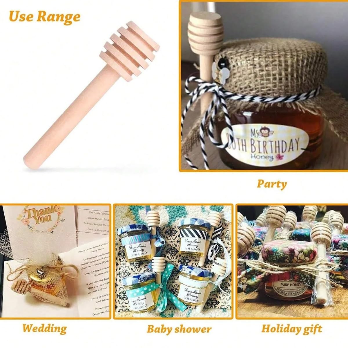 20/50/100 Pezzi Personalizza Barretta for Miele, Mini Cucchiaio da Miele in Legno Personalizzato, Regalo for Festa di Nozze Utensili da Cucina for Dessert tè al Latte Bastoncini(20PCS,10cm)